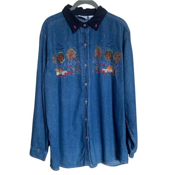 Vintage Embroidered Denim Button Down Long Sleeve Shirt Women’s Size 18/20W Fall - Picture 11 of 11